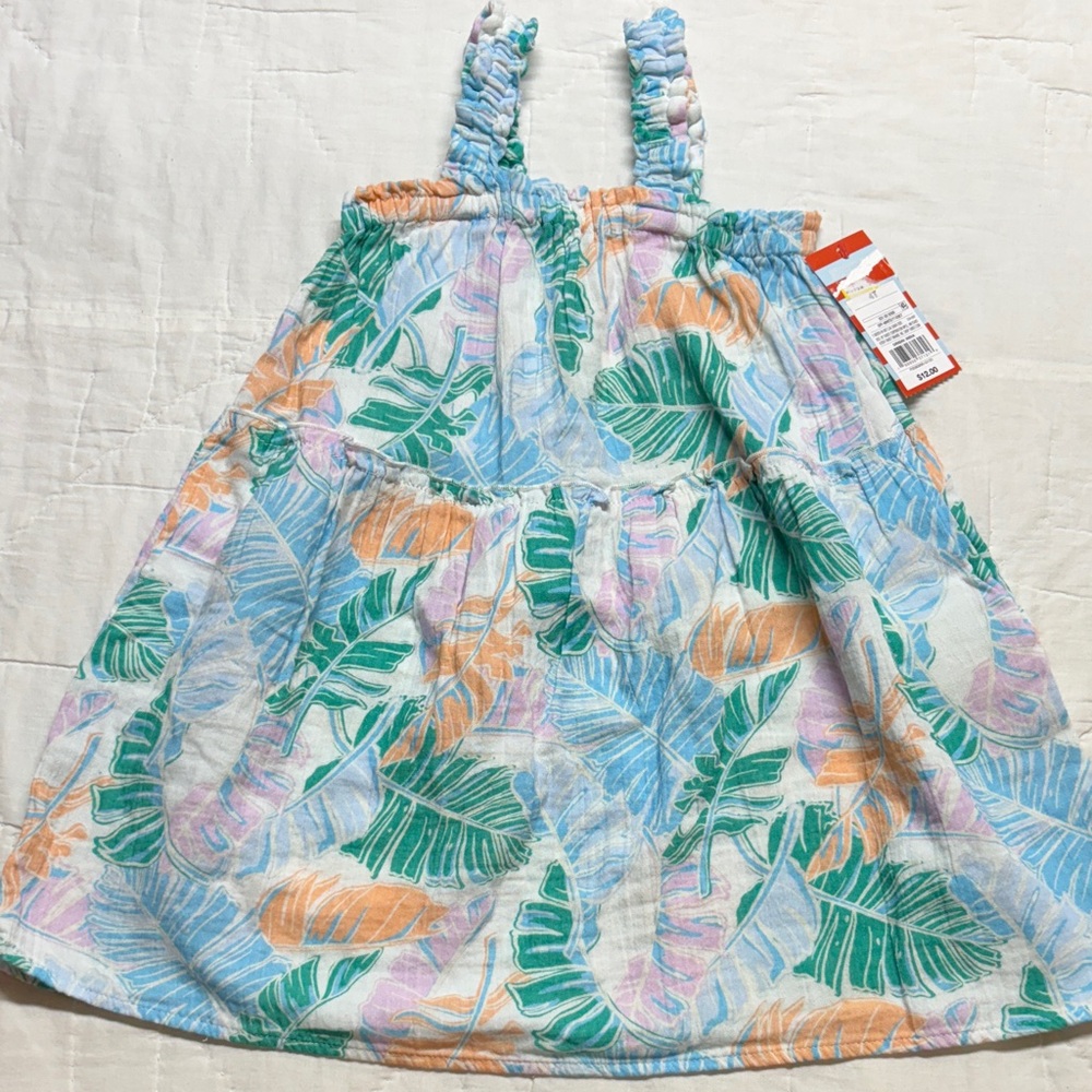 Cat & Jack Toddler Girls' Palm Printed Tank Gauze Dress NWT Tropical Summer 4T